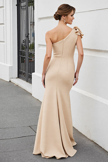 Apricot One Shoulder Mermaid Mother of the Bride Dress with Bow